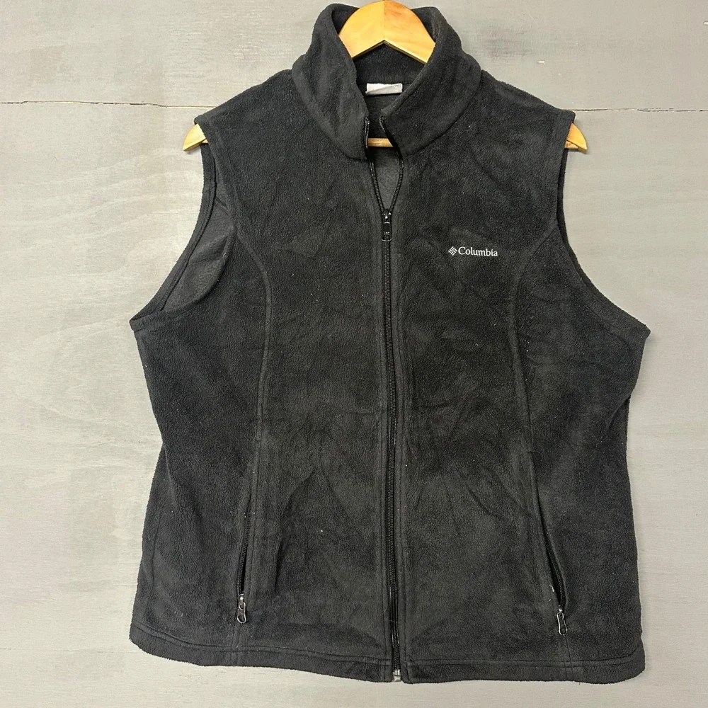 Columbia Mens XL Black Full Zip Fleece Vest Benton Springs Soft Shell Sportswear